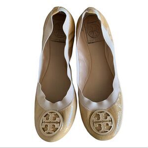 TORY BURCH women’s Caroline nude patent leather ballet flats sz 7.5